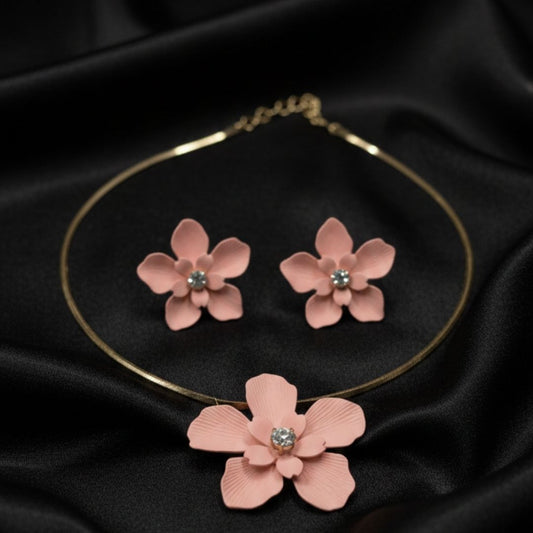Blush Pink Floral Necklace & Earring Set