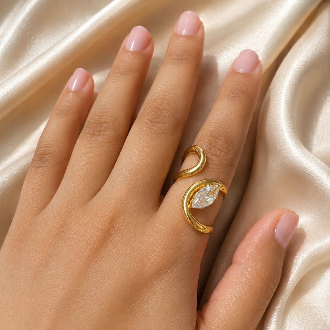 Elegant Gold Open Wrap Ring with Sparkling Oval Crystal