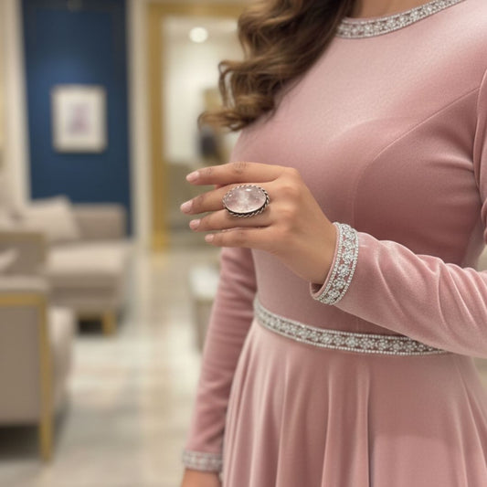 Blush Halo Oval Stone Oxidised Ring