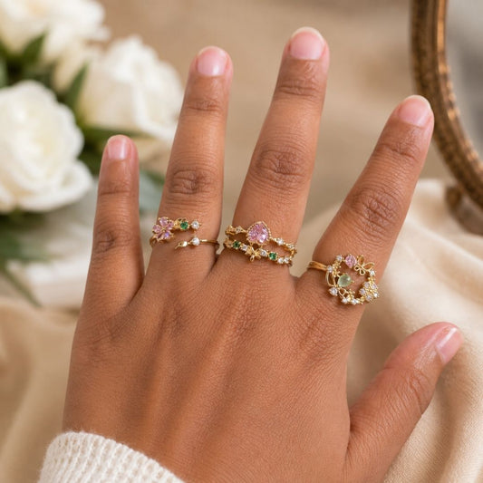 Enchanted Butterfly Floral Crystal Open Ring