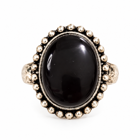Oxidised Black Onyx Statement Ring | Vintage Oval Gemstone Ring