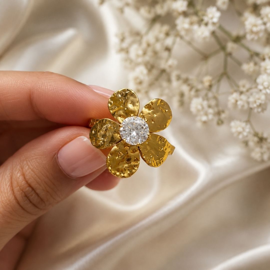 Elegant Floral Adjustable Ring