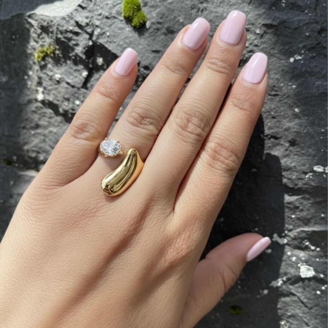 Elysian Gold Statement Ring with Clear Stone