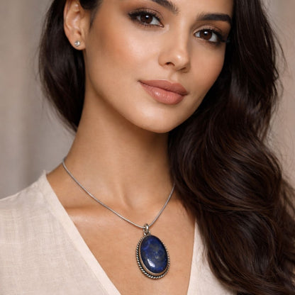 Royal Blue Oval Pendant Necklace