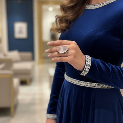 Blush Halo Oval Stone Oxidised Ring