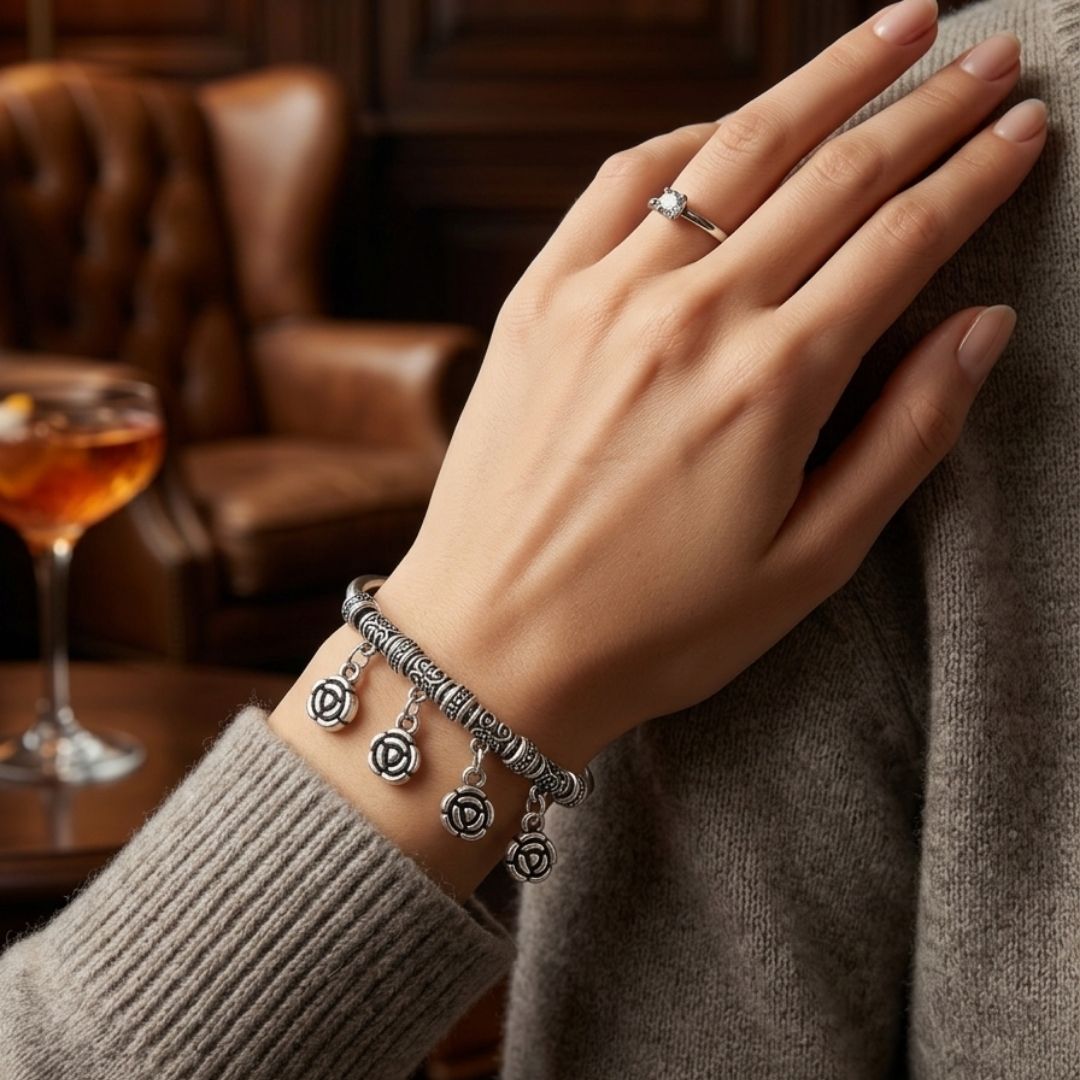 German Oxidized Rose Charm Bracelet