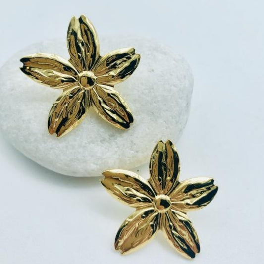 Gold Plated Floral Statement Stud Earrings