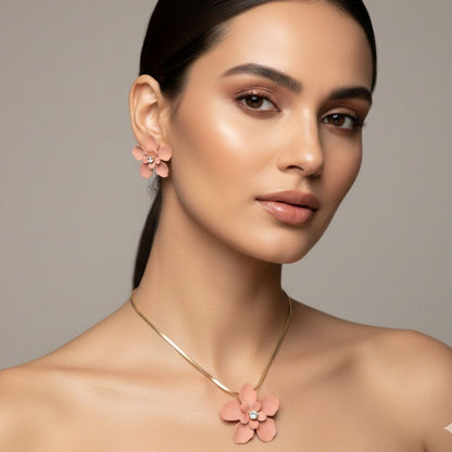 Blush Pink Floral Necklace & Earring Set