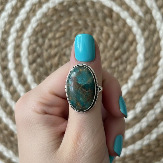 Ocean Vein Oval Stone Oxidised Ring