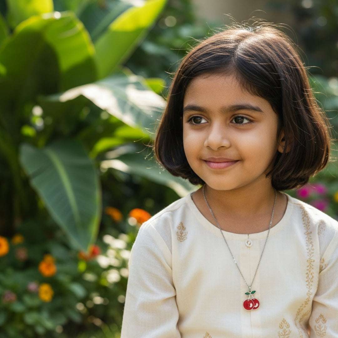 Cherry Red Kids Pendant Necklace – Enamel Fruit Charm