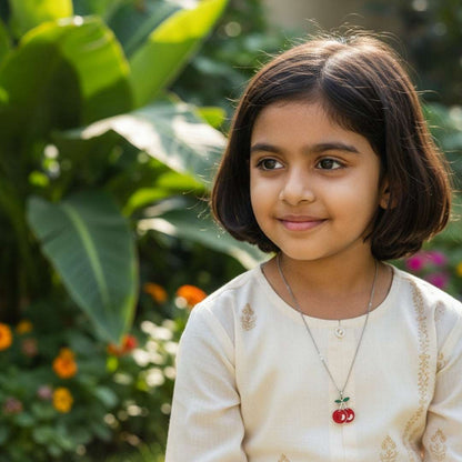 Cherry Red Kids Pendant Necklace – Enamel Fruit Charm