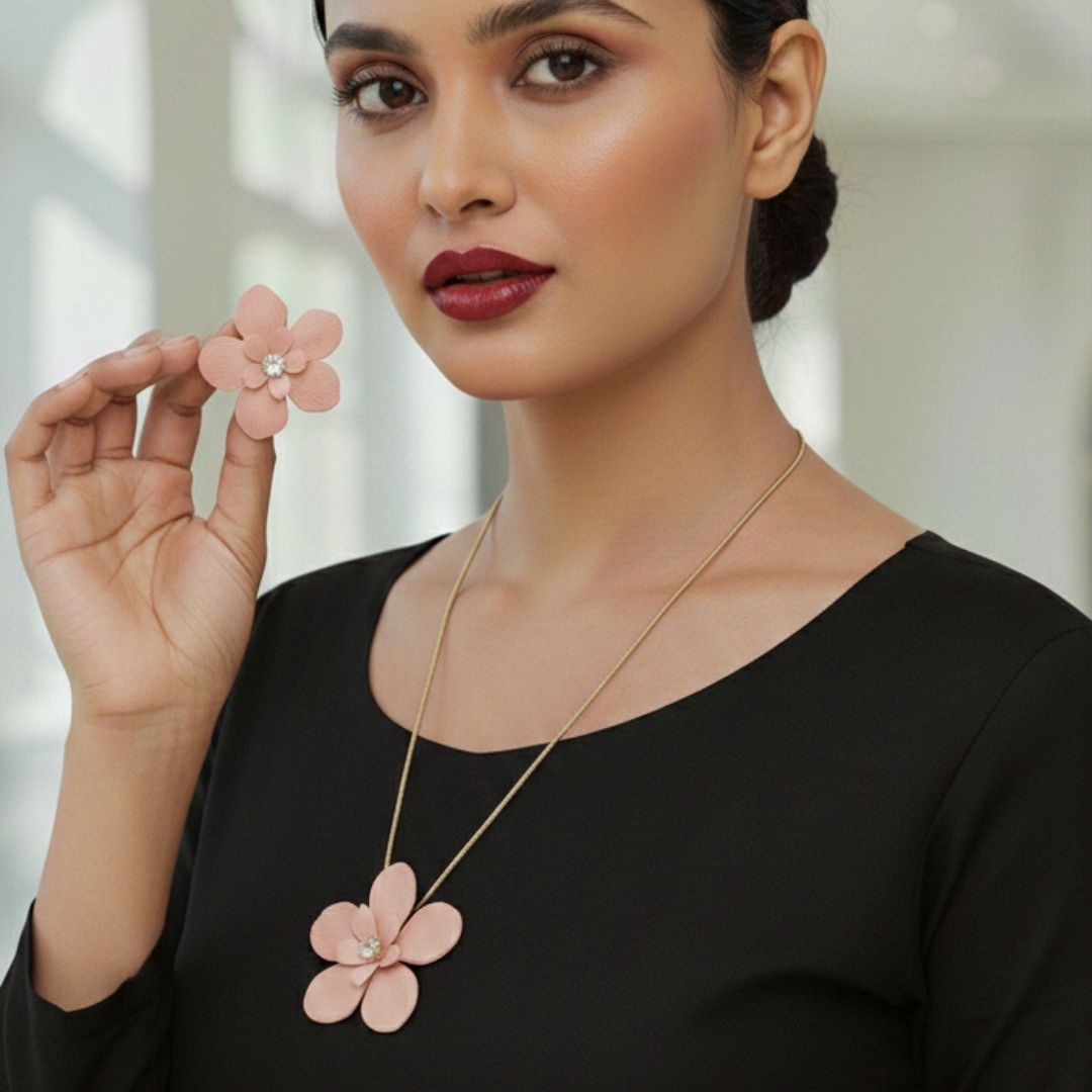 Blush Pink Floral Necklace & Earring Set