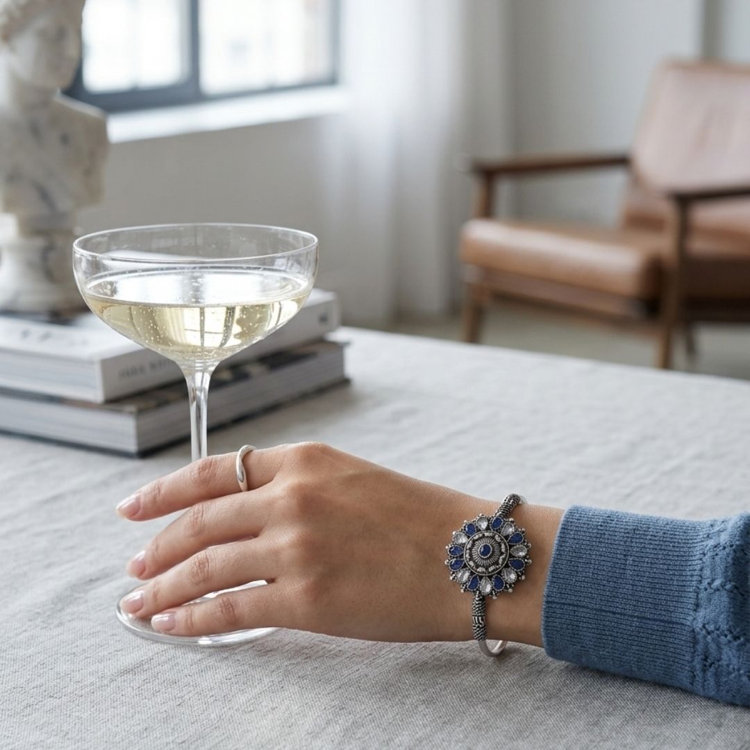 German Silver Sunflower Bracelet – Antique Oxidized Floral Bangle