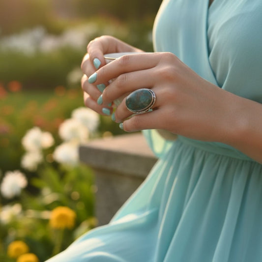 Ocean Vein Oval Stone Oxidised Ring