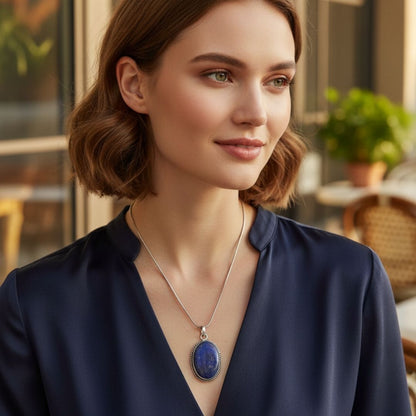 Royal Blue Oval Pendant Necklace