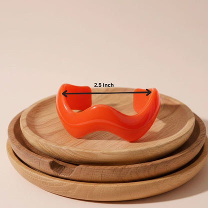 Neon Orange Resin Wave Bangle Bracelet for Women – Statement Cuff