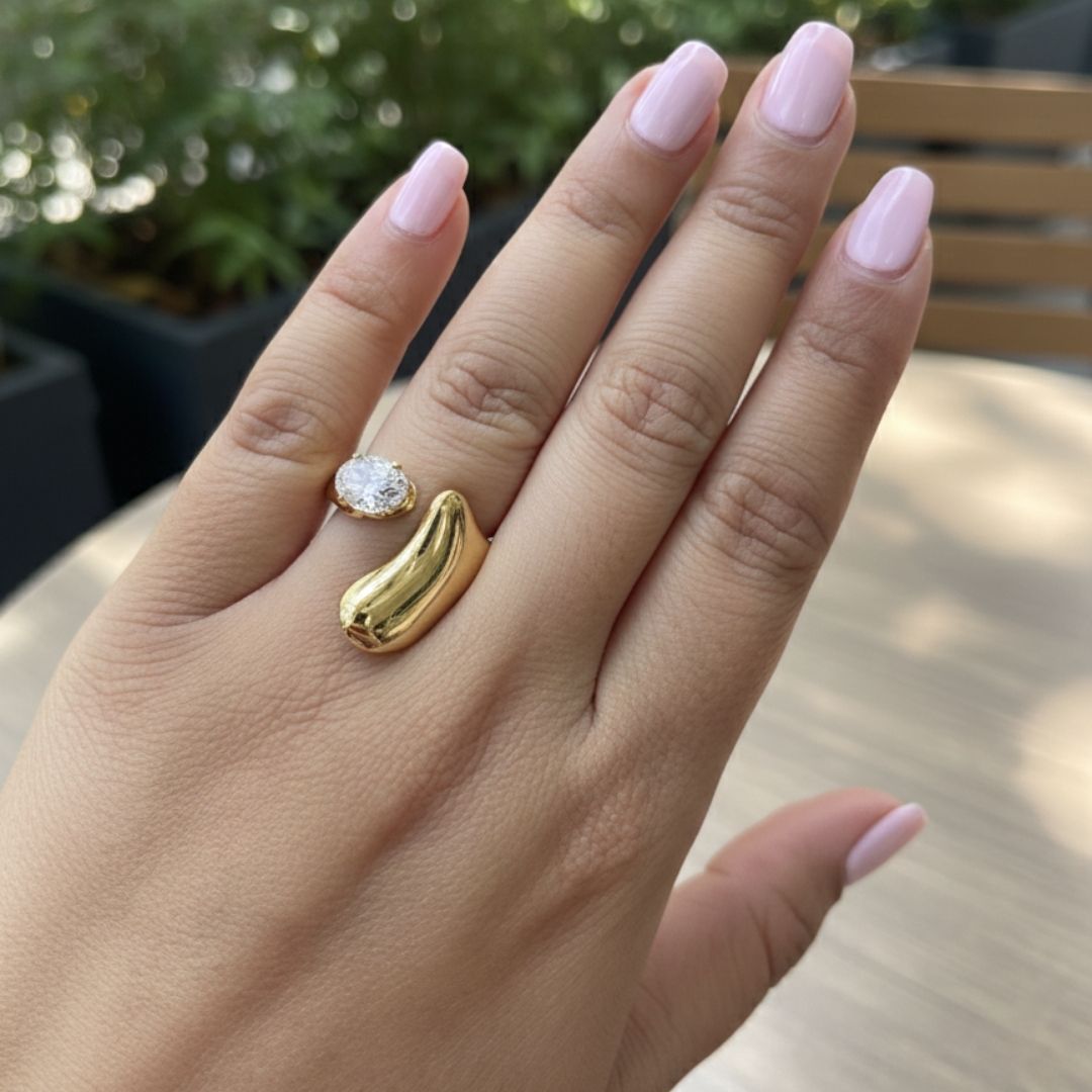 Elysian Gold Statement Ring with Clear Stone