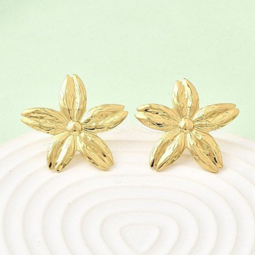 Gold Plated Floral Statement Stud Earrings