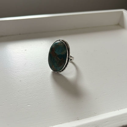 Ocean Vein Oval Stone Oxidised Ring
