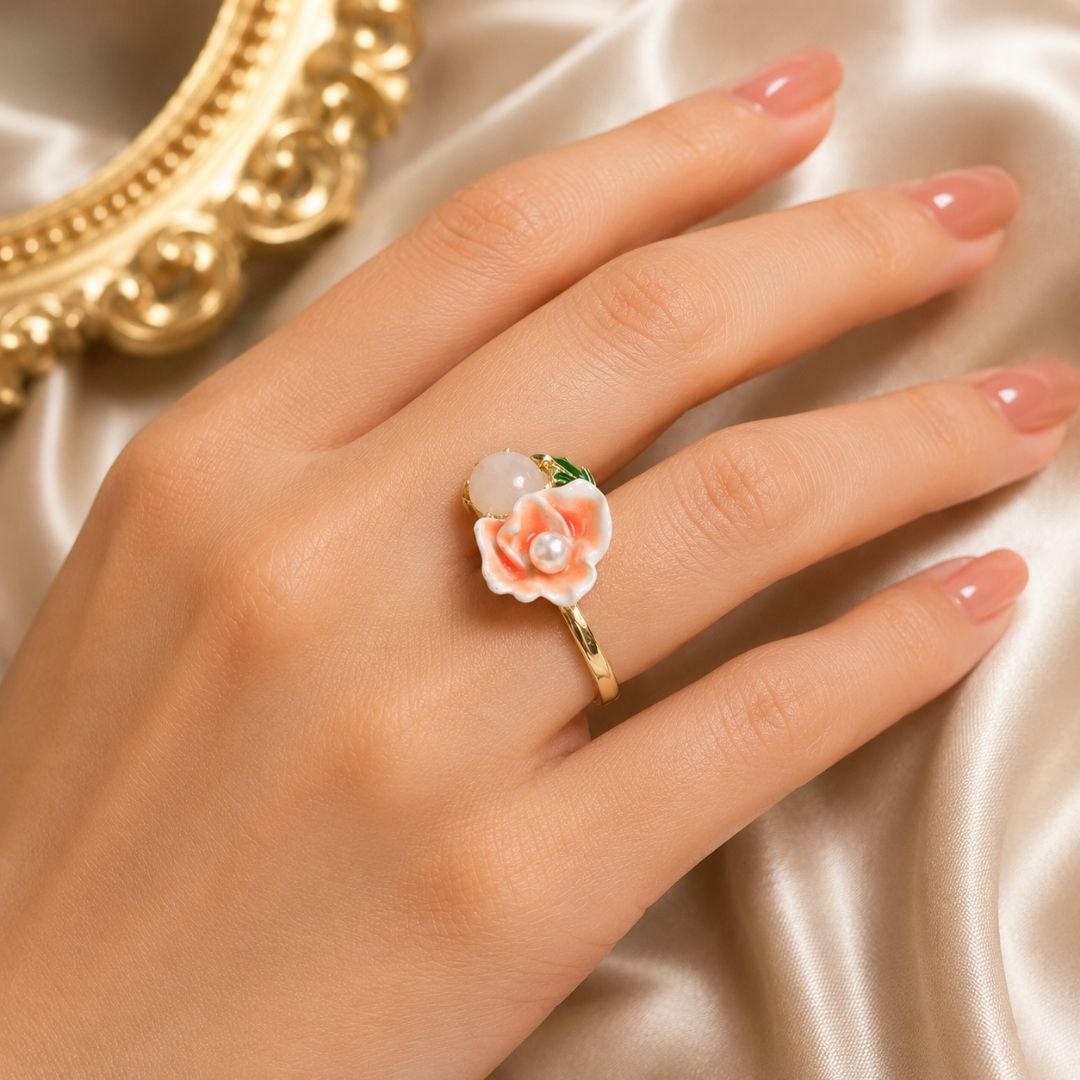 Floral Pearl Adjustable Ring