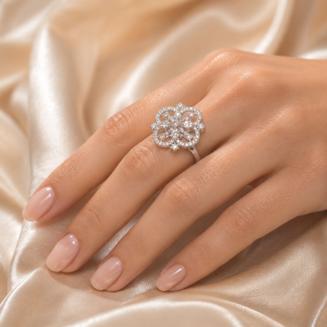 Elegant Floral AD Statement Ring