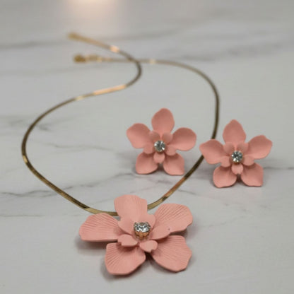 Blush Pink Floral Necklace & Earring Set