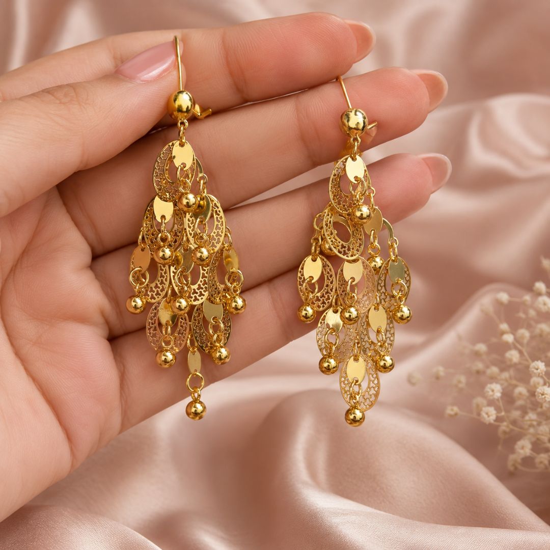Elegant Gold Filigree Chandelier Earrings
