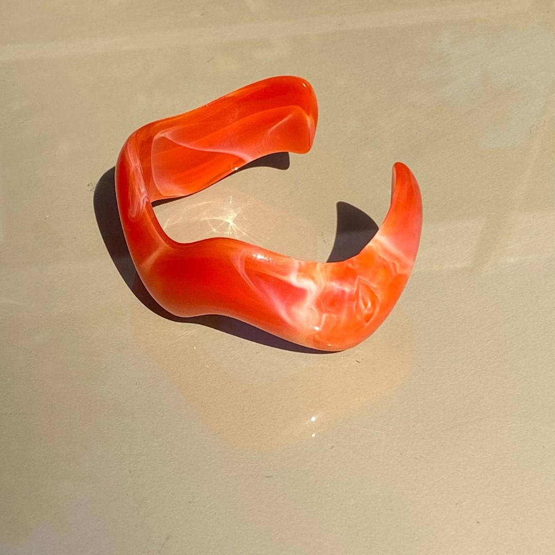 Neon Orange Resin Wave Bangle Bracelet for Women – Statement Cuff