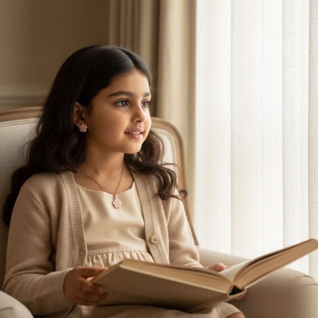 Pink Flower Charm Set – Kids Necklace & Earrings