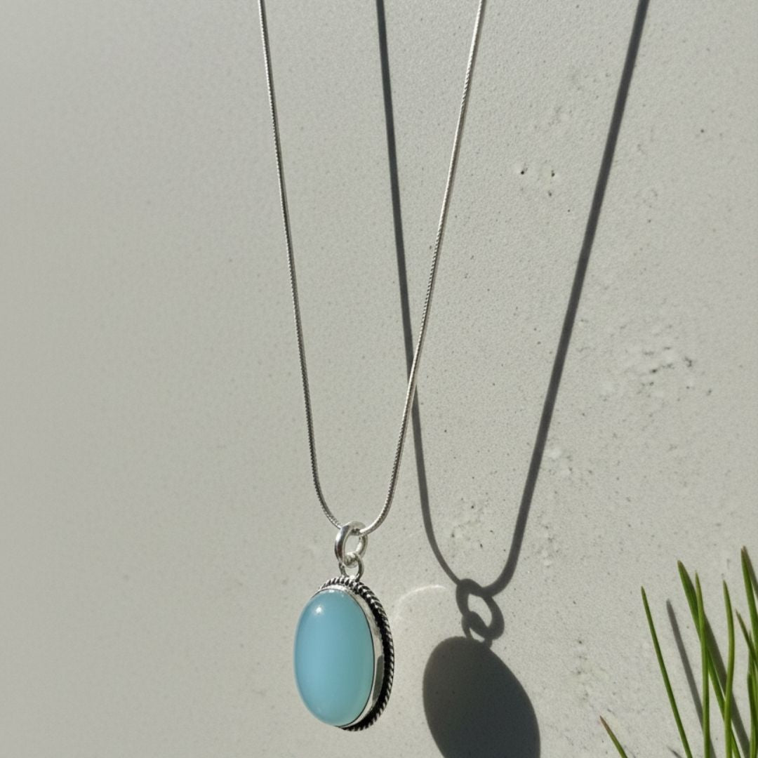 Sky Blue Oval Pendant Necklace