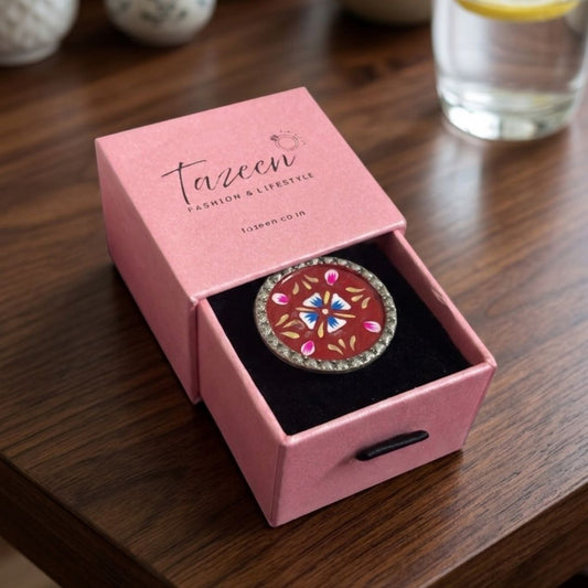 Elegant Meenakari Maroon Floral Silver Adjustable Finger Ring