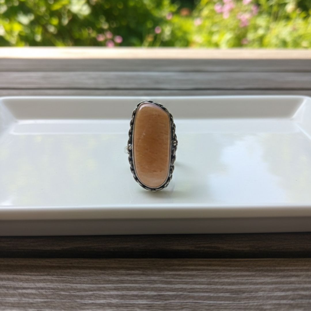 Handcrafted Natural Stone Ring with Oxidised Silver Finish