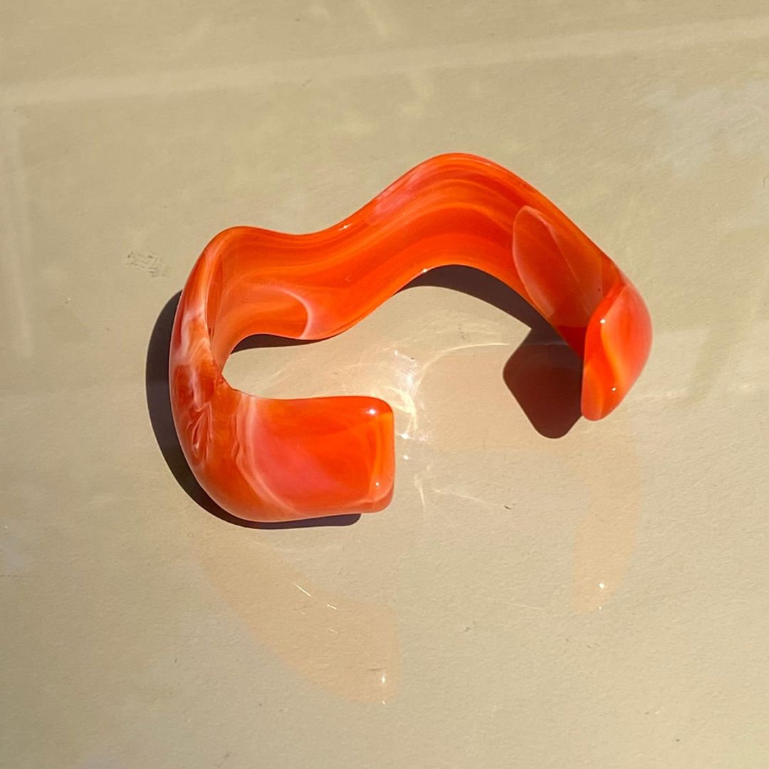Neon Orange Resin Wave Bangle Bracelet for Women – Statement Cuff