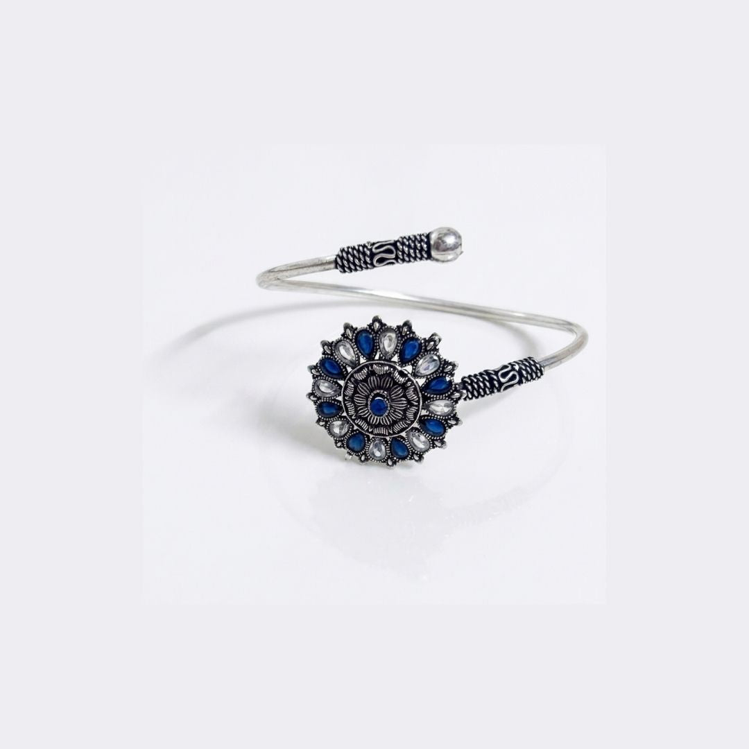 German Silver Sunflower Bracelet – Antique Oxidized Floral Bangle