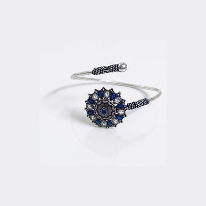 German Silver Sunflower Bracelet – Antique Oxidized Floral Bangle