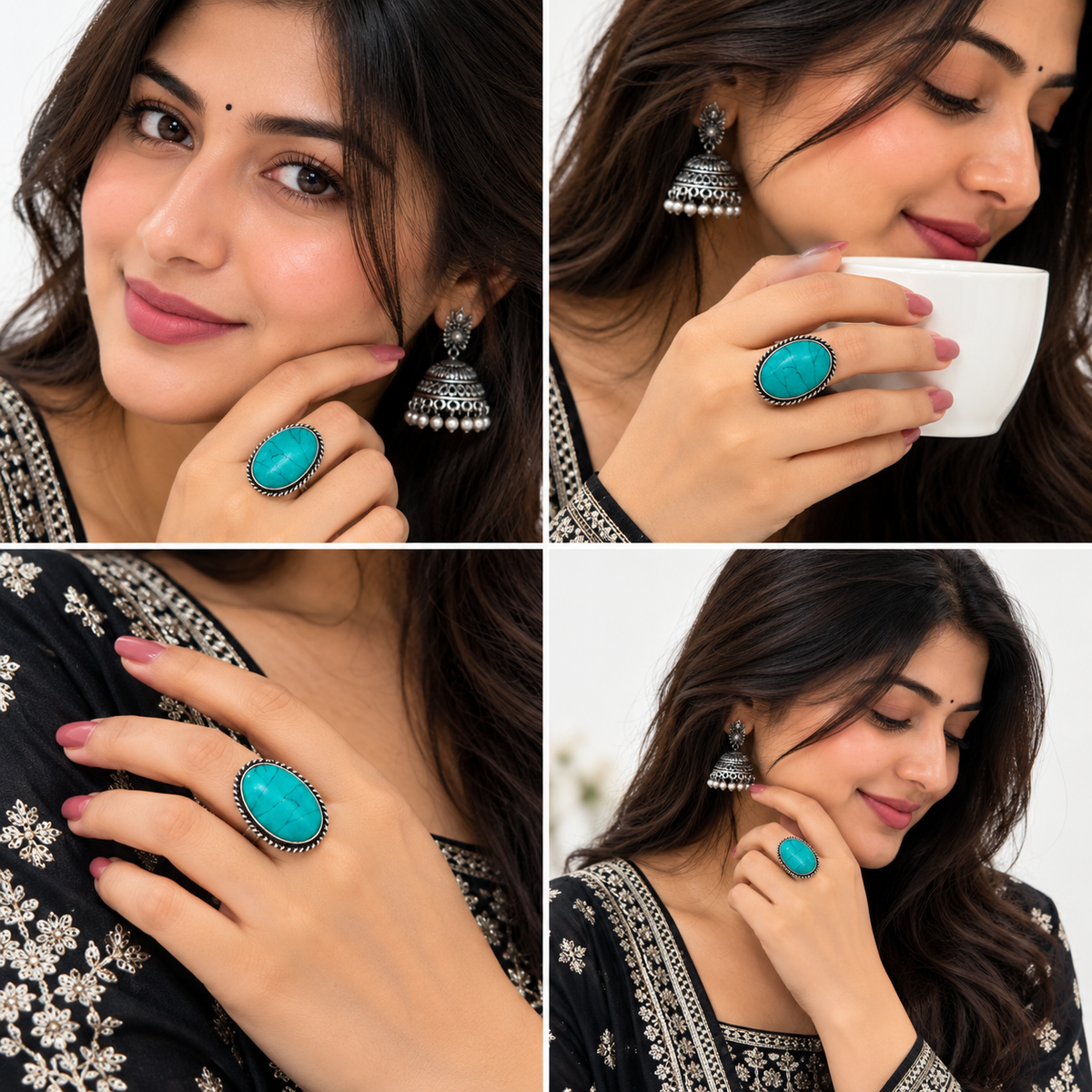 Oxidised Silver Turquoise Stone Statement Ring