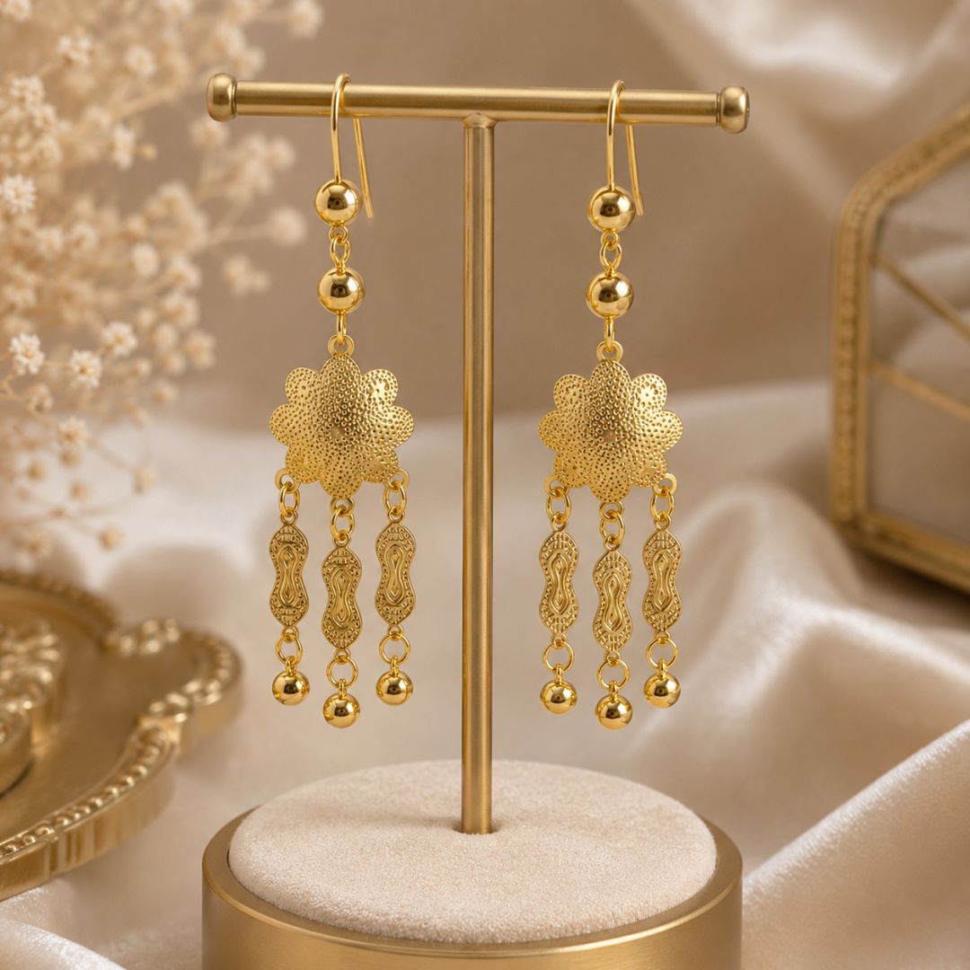 Elegant Gold Floral Chandelier Earrings