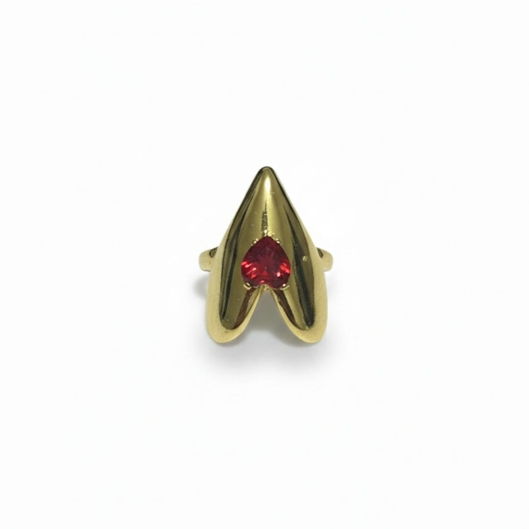 Inferno Gold Statement Ring with Red Crystal