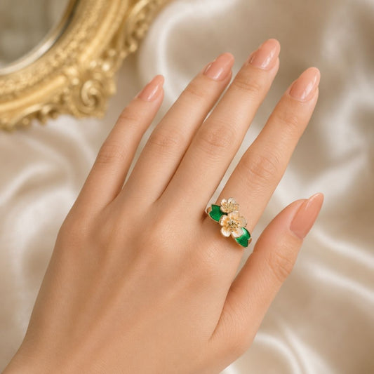 Elegant Enamel Blossom Floral Open Ring