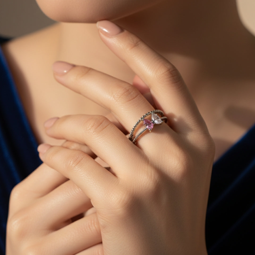 Silver Coated Twin Marquise Diamond Ring