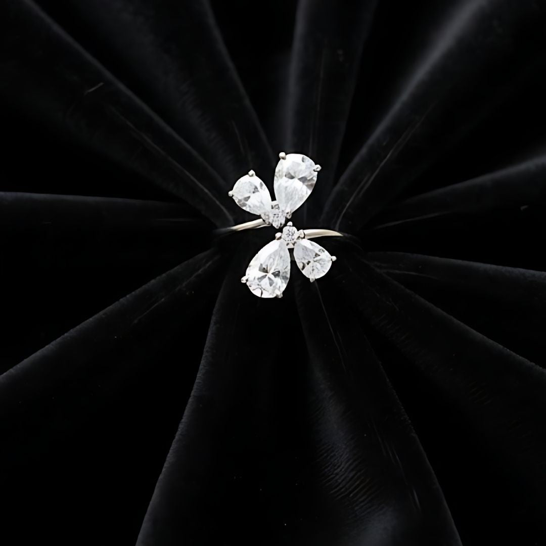 Premium White Crystal Flower Statement Ring for Women