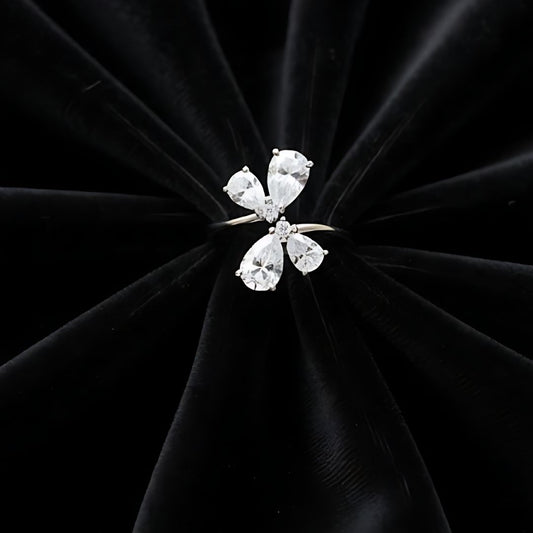 Premium White Crystal Flower Statement Ring for Women