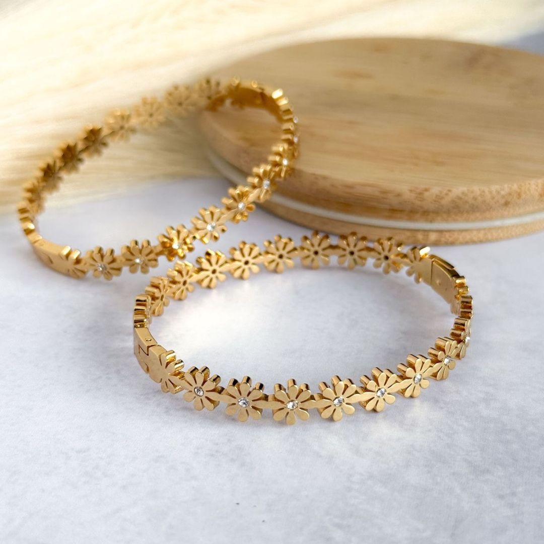 Gold Bloom Flower Bangle Bracelet