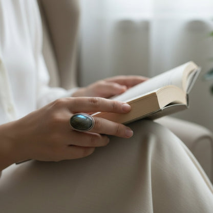 Labradorite Oval Oxidized Silver Finger Ring