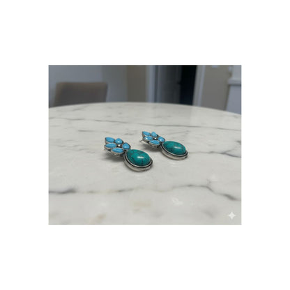 Oxidized Turquoise Blue Dangling Earrings