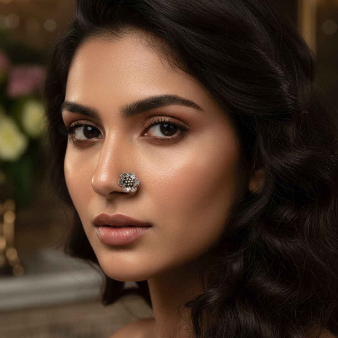 Classic Floral & Geometric Oxidised Nose Pins – 6 Variations