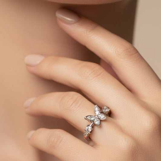 Silver Plated Butterfly Sparkle Ring