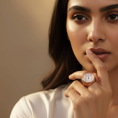 Classic Rose Gold Finger Watch | Roman Dial Adjustable Ring