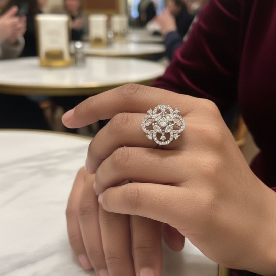 Elegant Floral AD Statement Ring