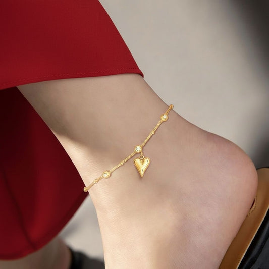Golden Heart Anklet – Timeless Elegance for Every Step